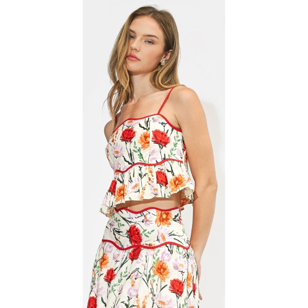 Adelyn Rae Ember Floral‎ Print Peplum Top Small Floral Tank Romantic Cottagecore